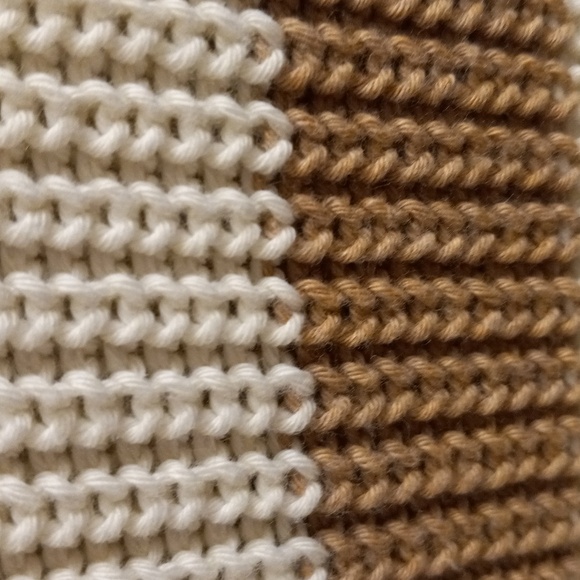 Talbots Lg. 100% Cotton Tan & Ivory  Striped Shaker Knit  Sweater EUC - Picture 3 of 5